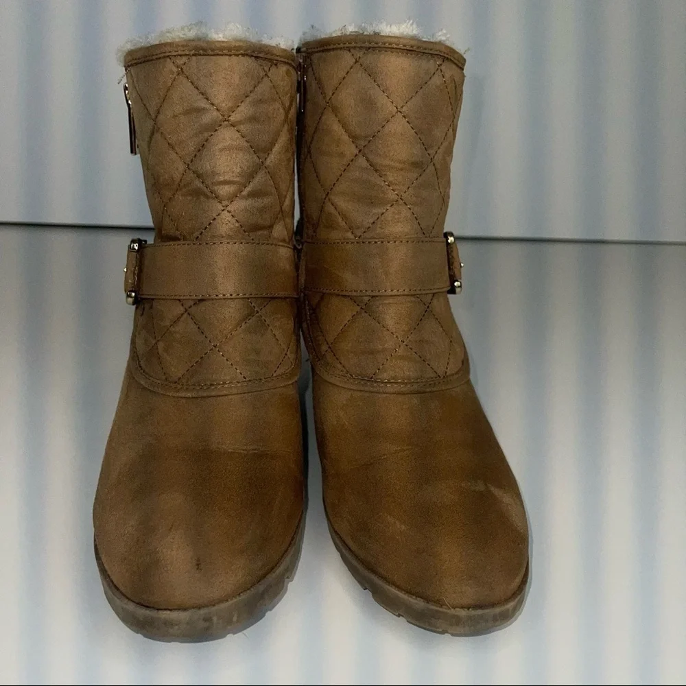 Unisa Camel Tayya Wedge Ankle Bootie Faux Suede Sz 9